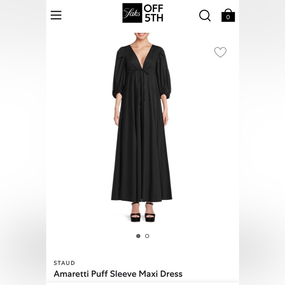 STAUD Amaretti Puff Sleeve Maxi Dress. Black. Size Medium.